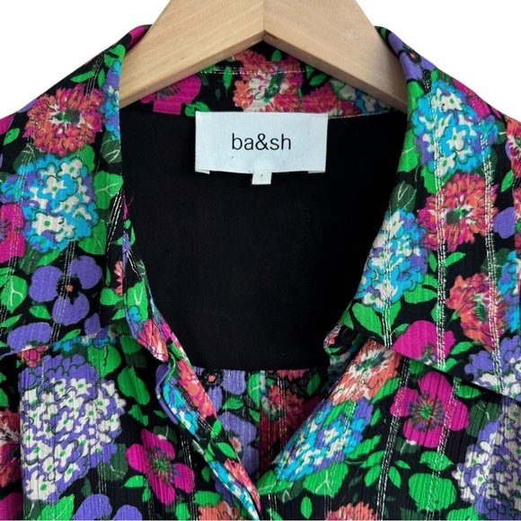 BA&SH Phara Floral Print Blouse | Long Sleeve Button Down Top Black Medium US 8 - Picture 3 of 9